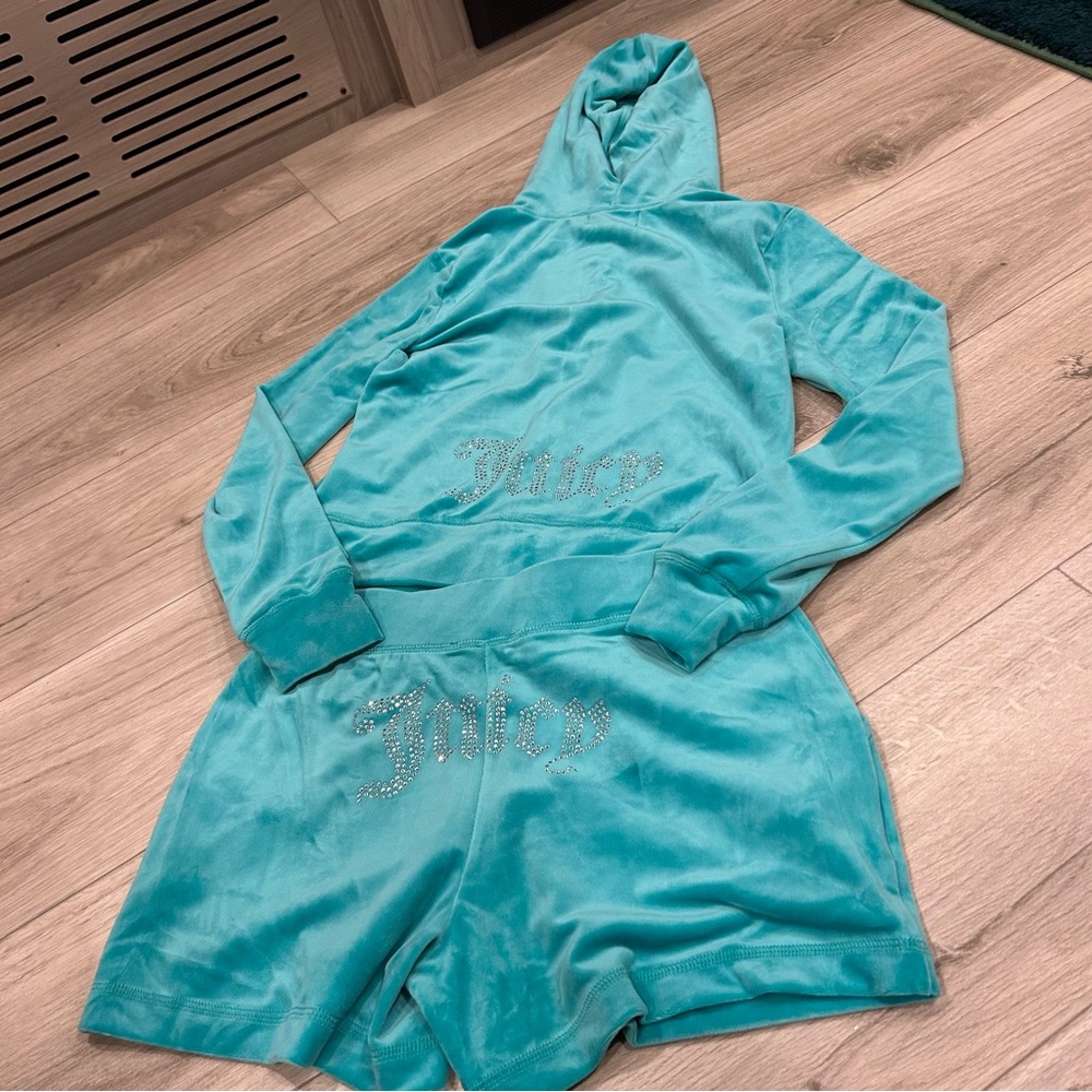 Juicy Couture Velour Hoodie and Shorts in Teal